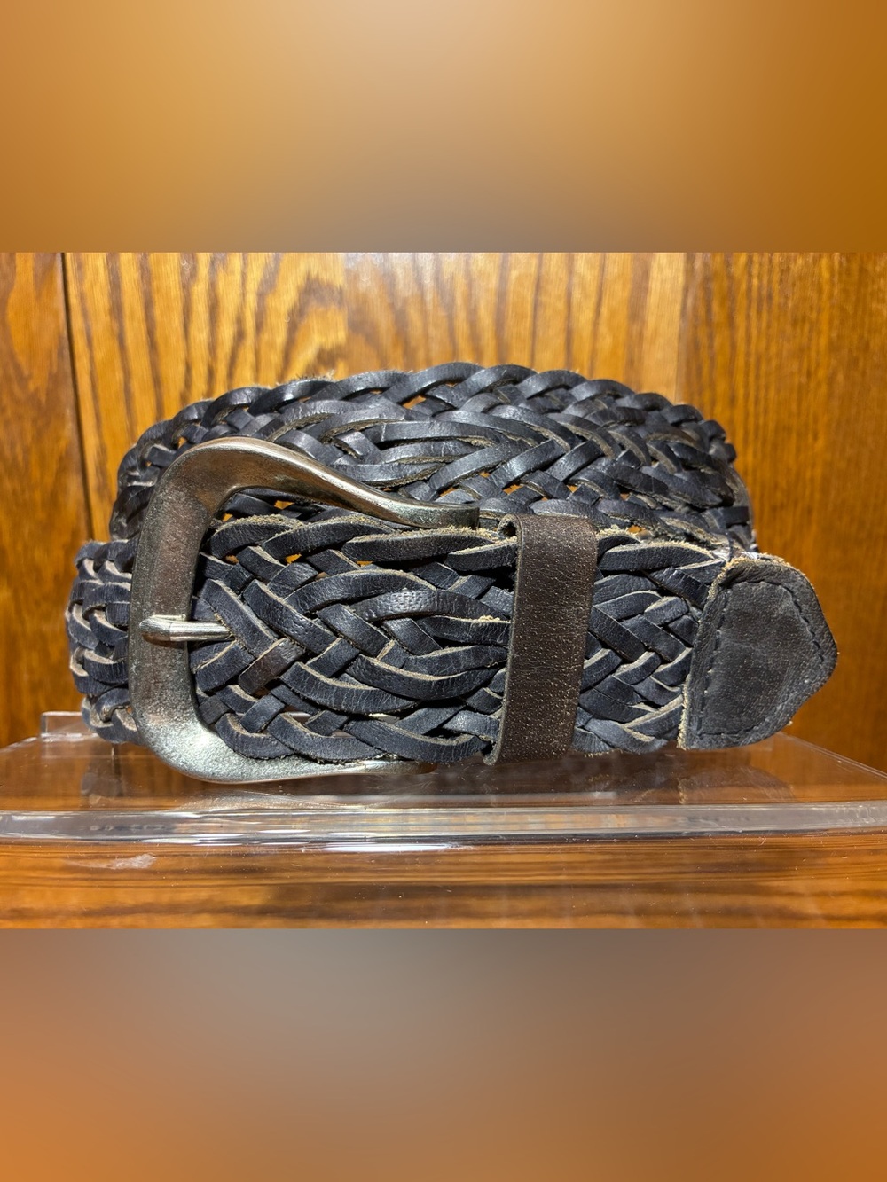 Y2K Calvin Klein Jeans Black Braided Leather Belt Silver Buckle 1.75” Wide XL